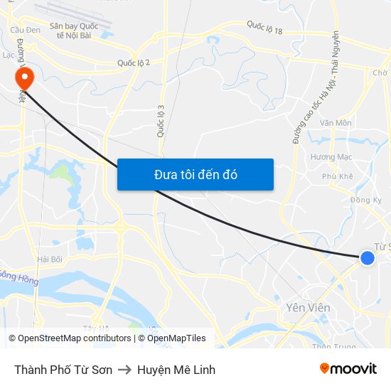 Thành Phố Từ Sơn to Huyện Mê Linh map
