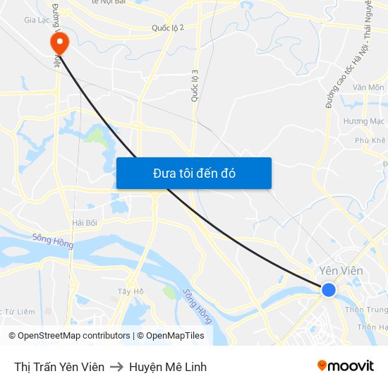 Thị Trấn Yên Viên to Huyện Mê Linh map