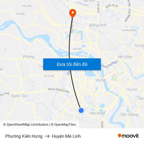 Phường Kiến Hưng to Huyện Mê Linh map