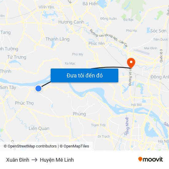 Xuân Đình to Huyện Mê Linh map