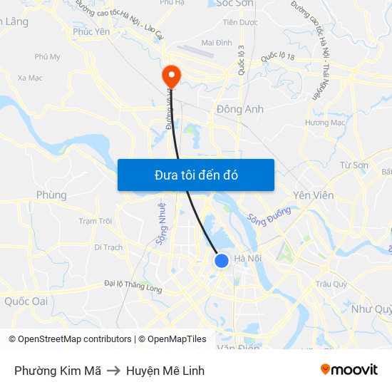 Phường Kim Mã to Huyện Mê Linh map