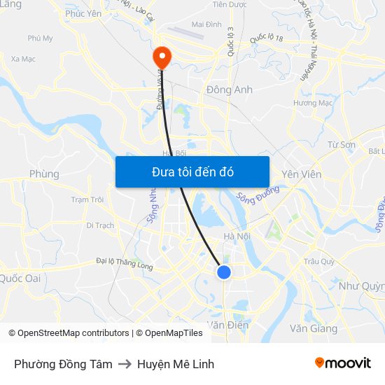 Phường Đồng Tâm to Huyện Mê Linh map