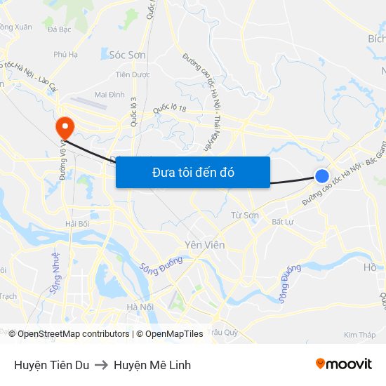 Huyện Tiên Du to Huyện Mê Linh map