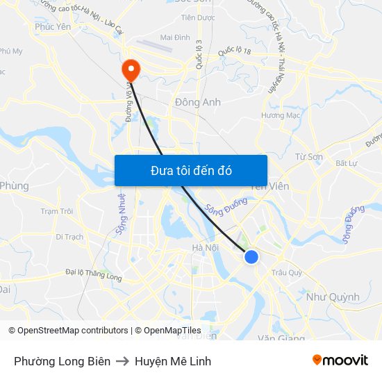 Phường Long Biên to Huyện Mê Linh map