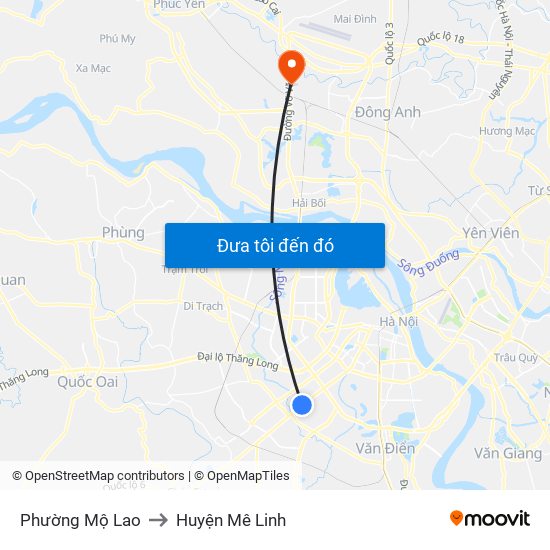 Phường Mộ Lao to Huyện Mê Linh map