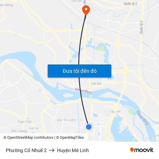 Phường Cổ Nhuế 2 to Huyện Mê Linh map