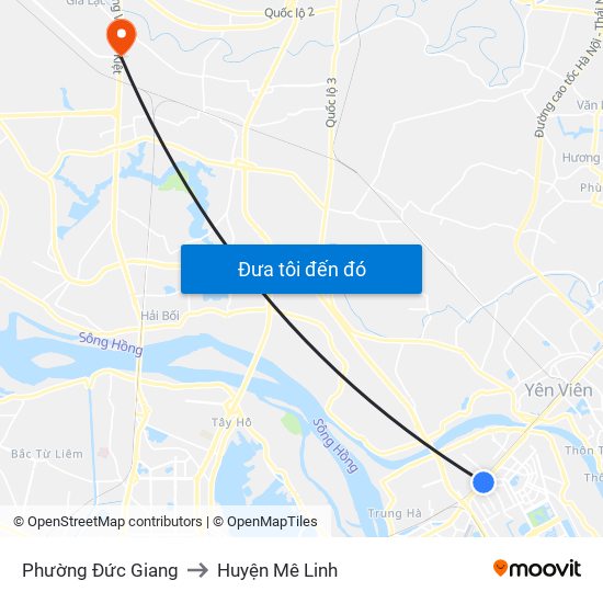 Phường Đức Giang to Huyện Mê Linh map
