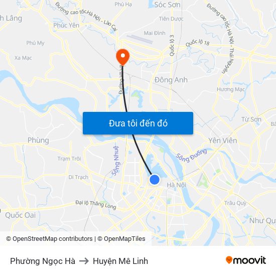 Phường Ngọc Hà to Huyện Mê Linh map