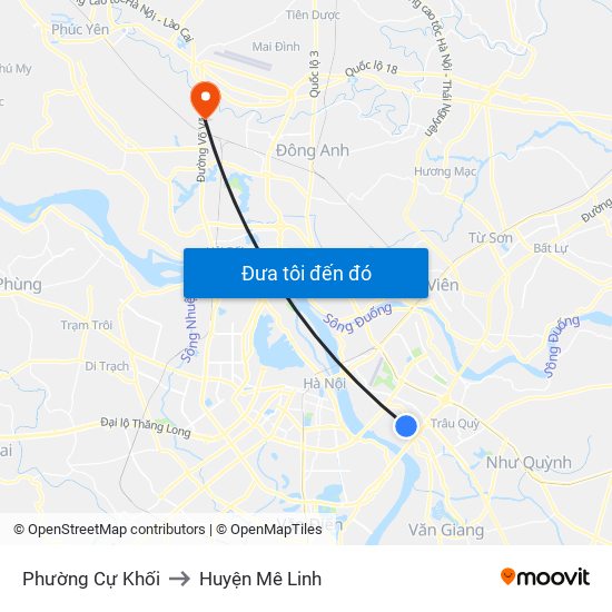 Phường Cự Khối to Huyện Mê Linh map