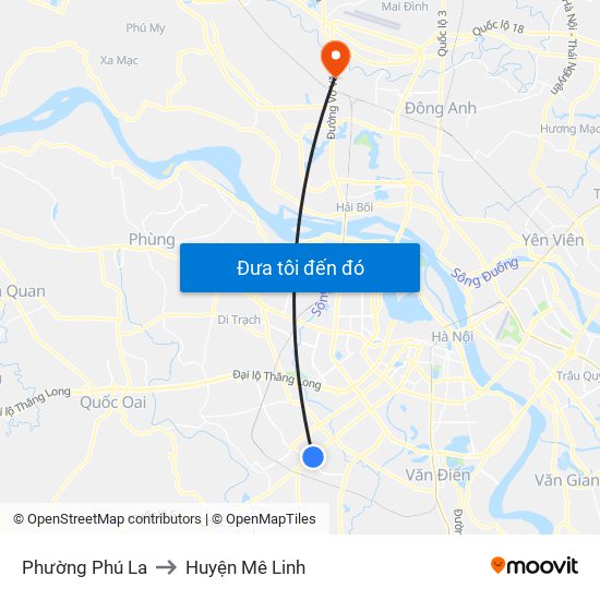 Phường Phú La to Huyện Mê Linh map