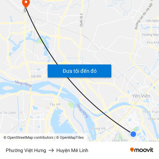 Phường Việt Hưng to Huyện Mê Linh map