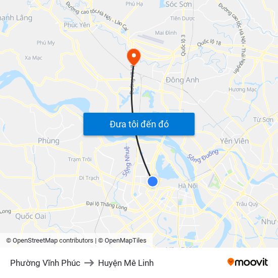 Phường Vĩnh Phúc to Huyện Mê Linh map