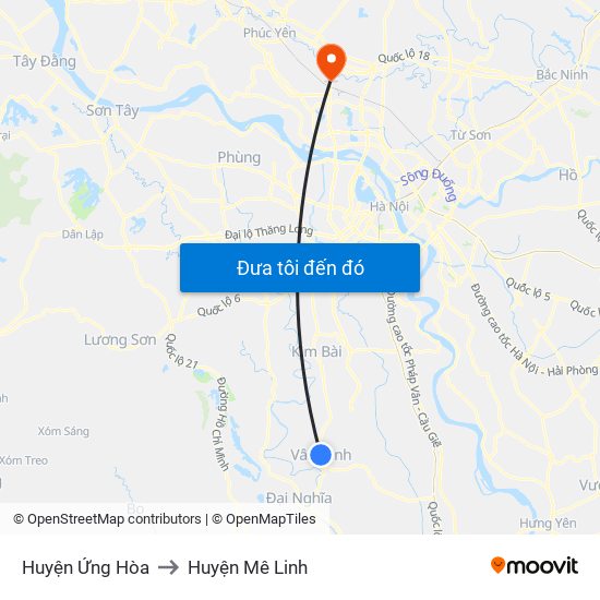 Huyện Ứng Hòa to Huyện Mê Linh map