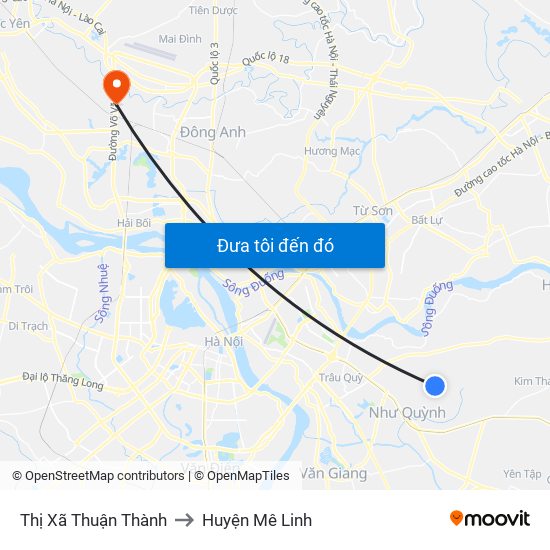Thị Xã Thuận Thành to Huyện Mê Linh map