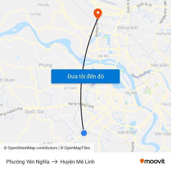 Phường Yên Nghĩa to Huyện Mê Linh map