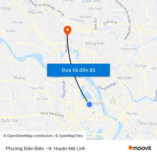 Phường Điện Biên to Huyện Mê Linh map