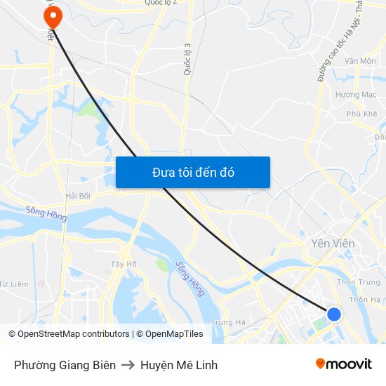 Phường Giang Biên to Huyện Mê Linh map