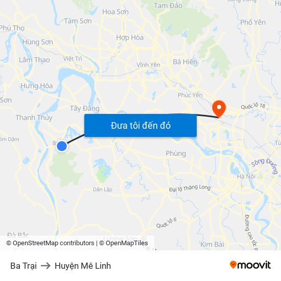 Ba Trại to Huyện Mê Linh map