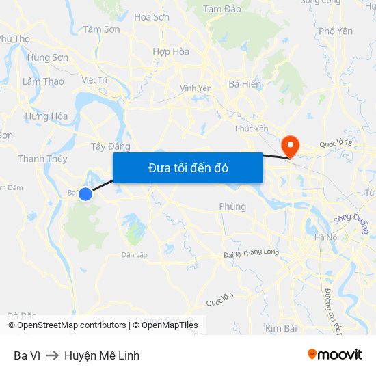 Ba Vì to Huyện Mê Linh map