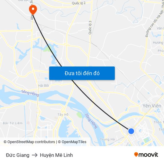 Đức Giang to Huyện Mê Linh map