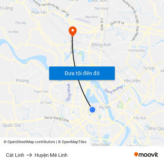 Cát Linh to Huyện Mê Linh map