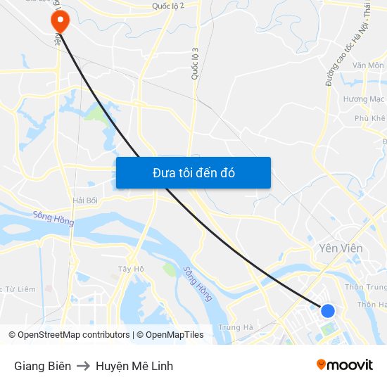 Giang Biên to Huyện Mê Linh map