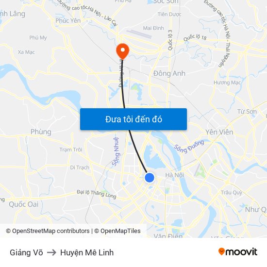 Giảng Võ to Huyện Mê Linh map