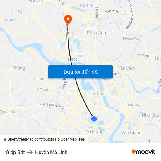 Giáp Bát to Huyện Mê Linh map