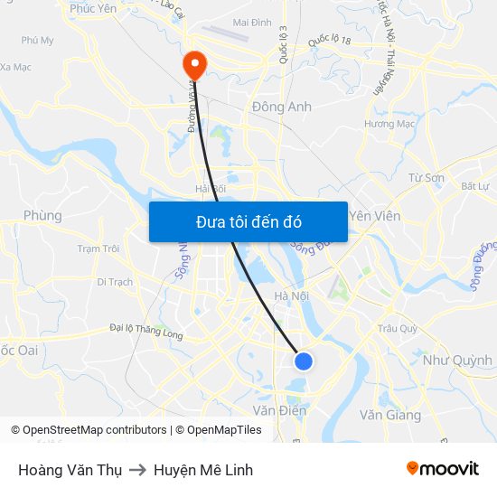 Hoàng Văn Thụ to Huyện Mê Linh map
