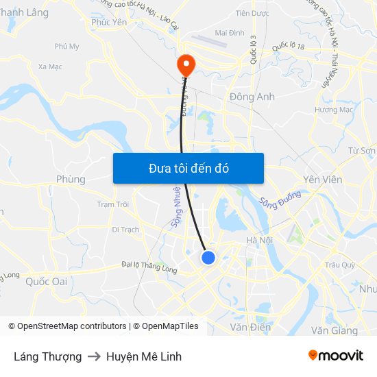 Láng Thượng to Huyện Mê Linh map