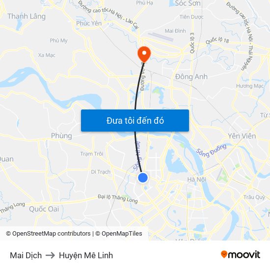 Mai Dịch to Huyện Mê Linh map