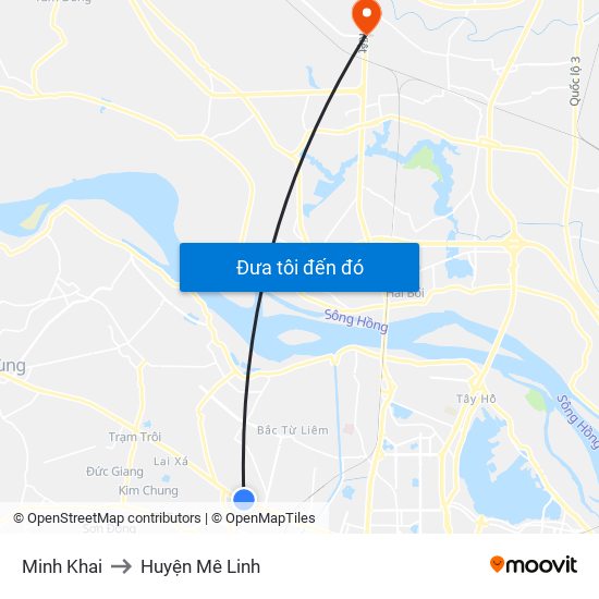 Minh Khai to Huyện Mê Linh map