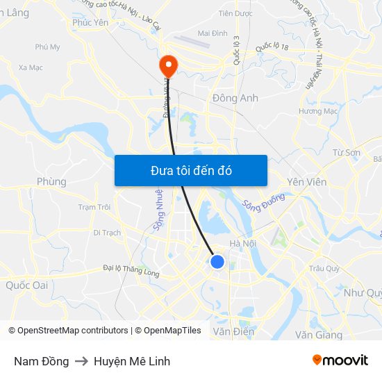 Nam Đồng to Huyện Mê Linh map