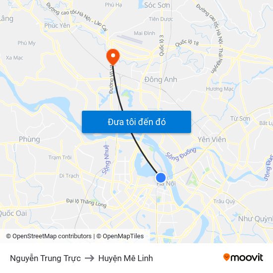 Nguyễn Trung Trực to Huyện Mê Linh map