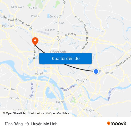 Đình Bảng to Huyện Mê Linh map