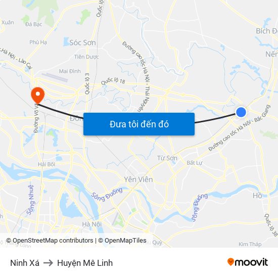 Ninh Xá to Huyện Mê Linh map