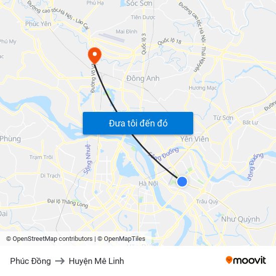 Phúc Đồng to Huyện Mê Linh map