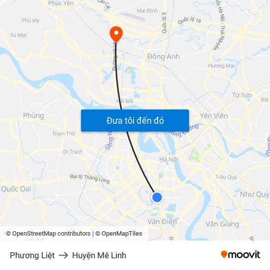 Phương Liệt to Huyện Mê Linh map