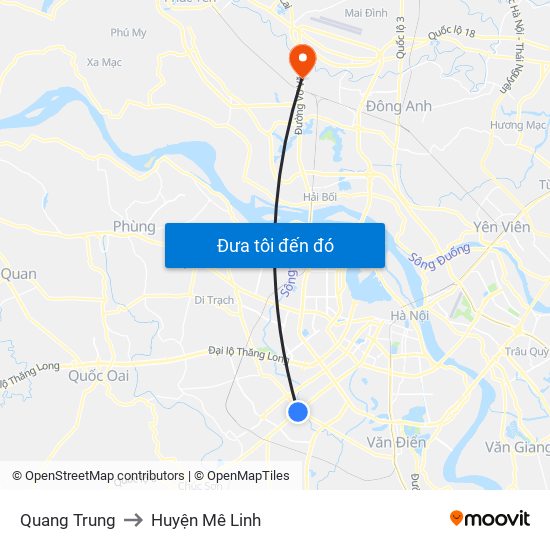 Quang Trung to Huyện Mê Linh map