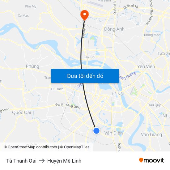 Tả Thanh Oai to Huyện Mê Linh map