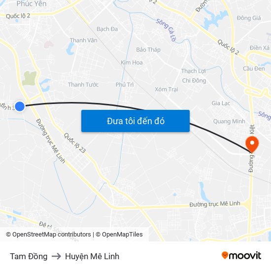 Tam Đồng to Huyện Mê Linh map