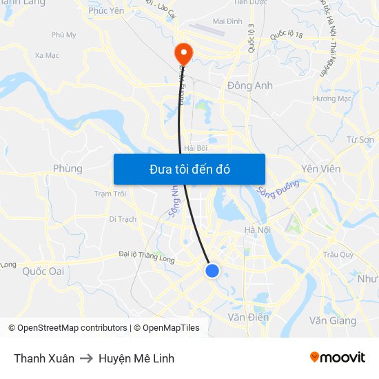 Thanh Xuân to Huyện Mê Linh map