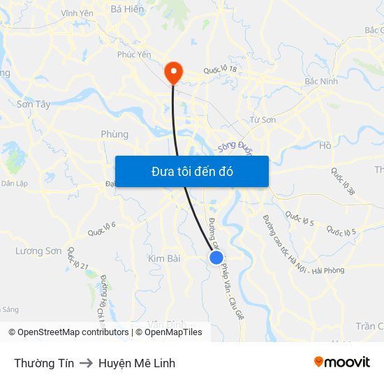 Thường Tín to Huyện Mê Linh map