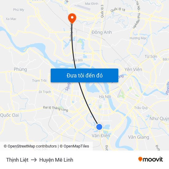 Thịnh Liệt to Huyện Mê Linh map