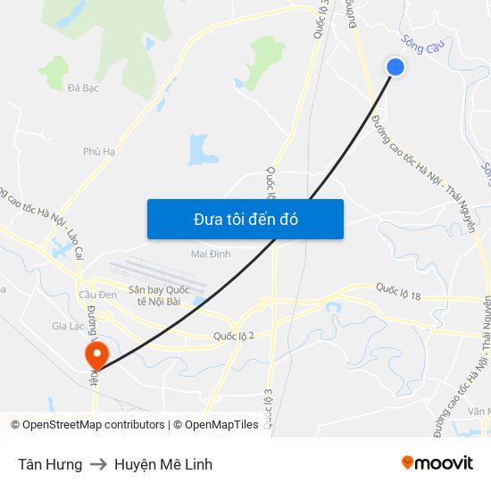 Tân Hưng to Huyện Mê Linh map