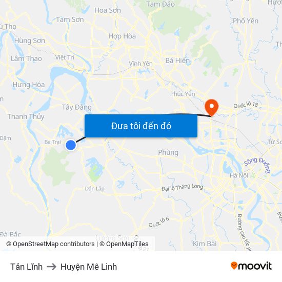 Tản Lĩnh to Huyện Mê Linh map