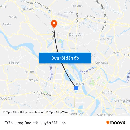 Trần Hưng Đạo to Huyện Mê Linh map