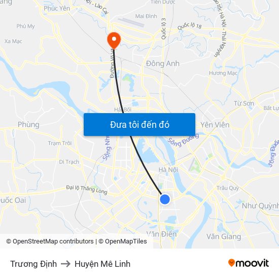 Trương Định to Huyện Mê Linh map