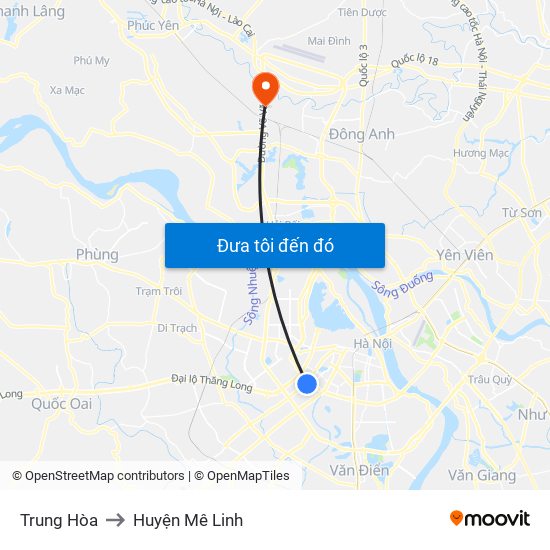 Trung Hòa to Huyện Mê Linh map
