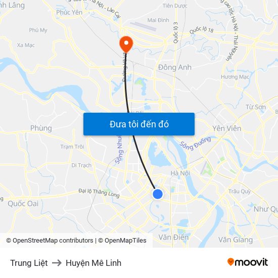 Trung Liệt to Huyện Mê Linh map